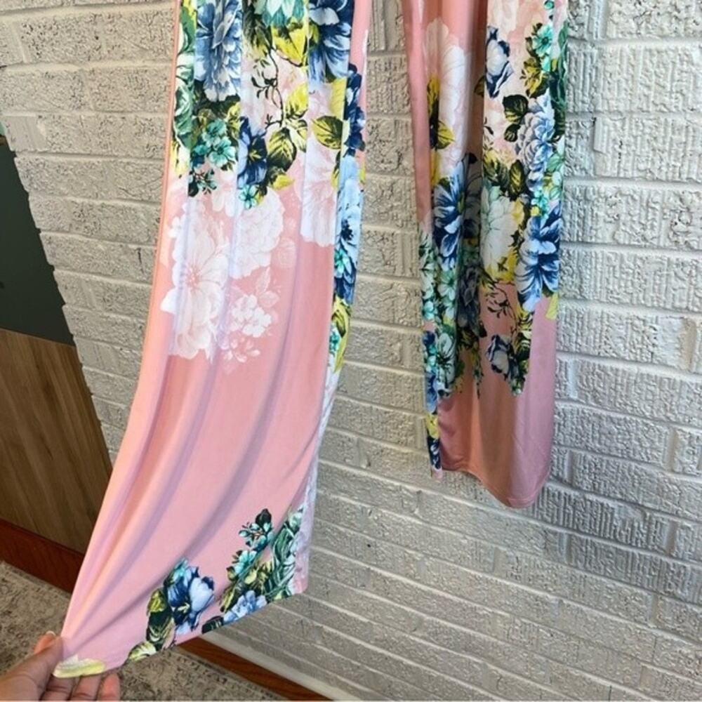 Women's Strapless Small Romper Pants with Pockets Pink Floral - Picture 4 of 5
